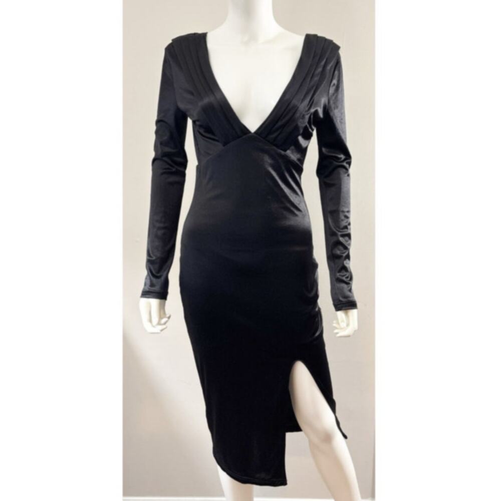 Fashion Nova Black Satin Midi Dress